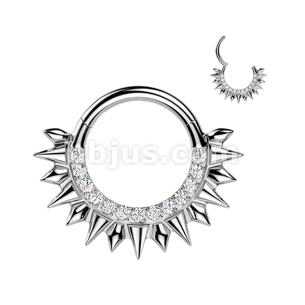 316L Surgical Steel 316L Spikes Fan Hinged Segment Hoop Ring With Pave... - Image 2