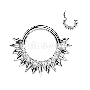 316L Surgical Steel 316L Spikes Fan Hinged Segment Hoop Ring With Pave... - Image 2