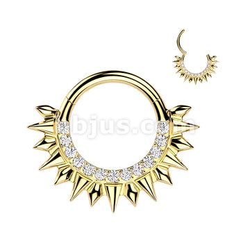 316L Surgical Steel 316L Spikes Fan Hinged Segment Hoop Ring With Pave... - Image 3