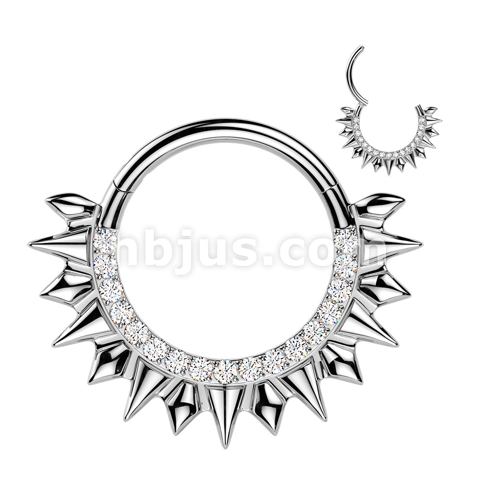316L Surgical Steel 316L Spikes Fan Hinged Segment Hoop Ring With Pave... - Image 4
