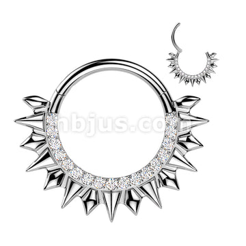 316L Surgical Steel 316L Spikes Fan Hinged Segment Hoop Ring With Pave... - Image 4