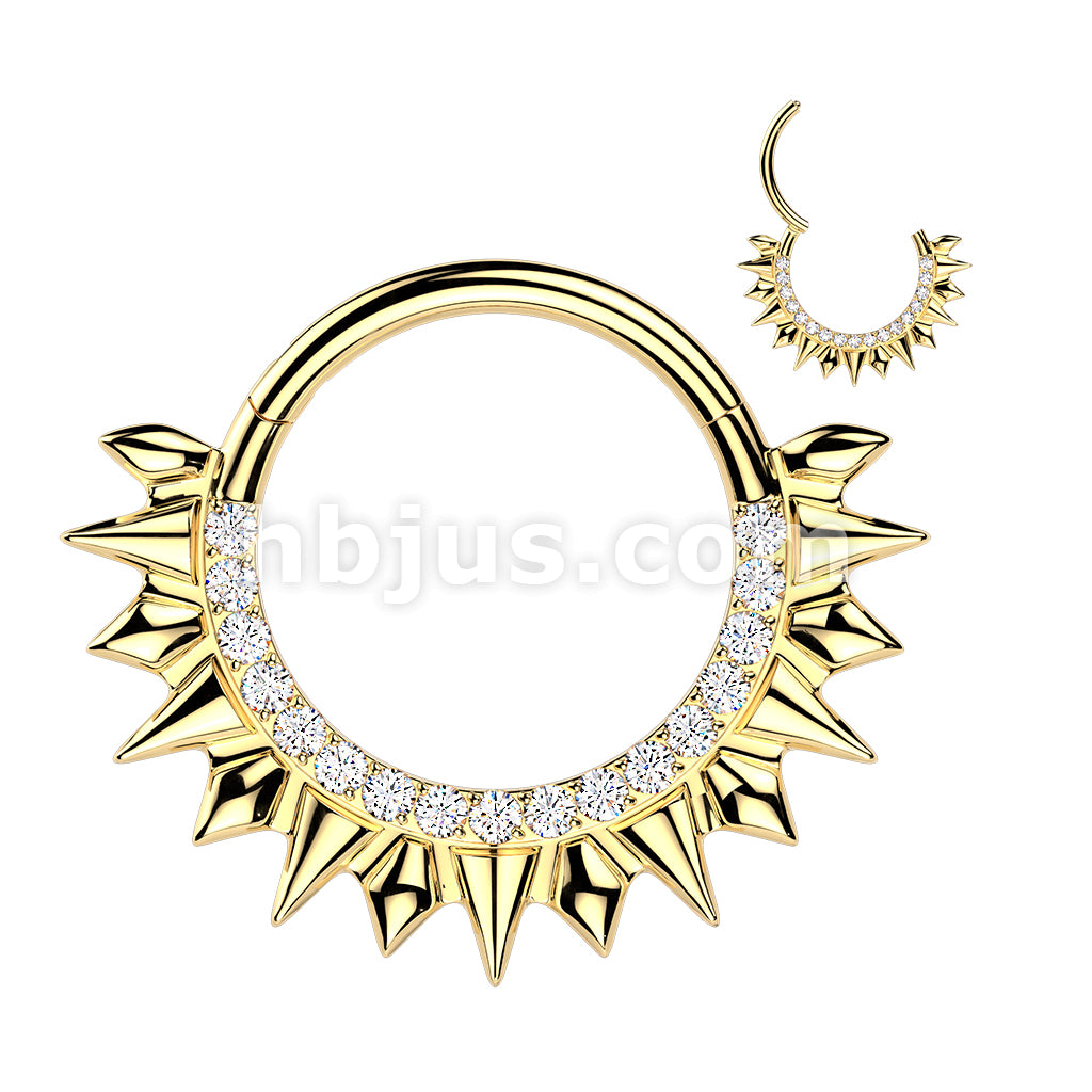 316L Surgical Steel 316L Spikes Fan Hinged Segment Hoop Ring With Pave... - Image 5