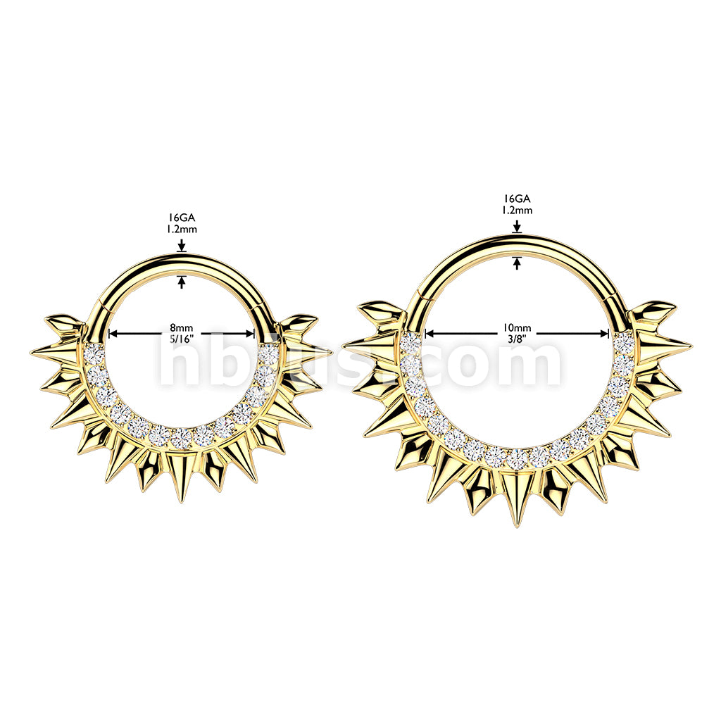 316L Surgical Steel 316L Spikes Fan Hinged Segment Hoop Ring With Pave... - Image 6