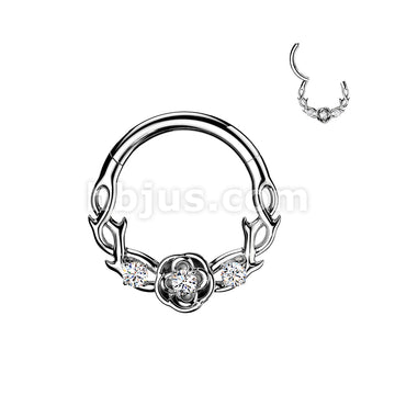 316L Surgical Steel All 316L Hinged Segment Hoop Ring With CZ Accented... - Image 2