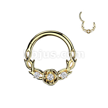 316L Surgical Steel All 316L Hinged Segment Hoop Ring With CZ Accented... - Image 3