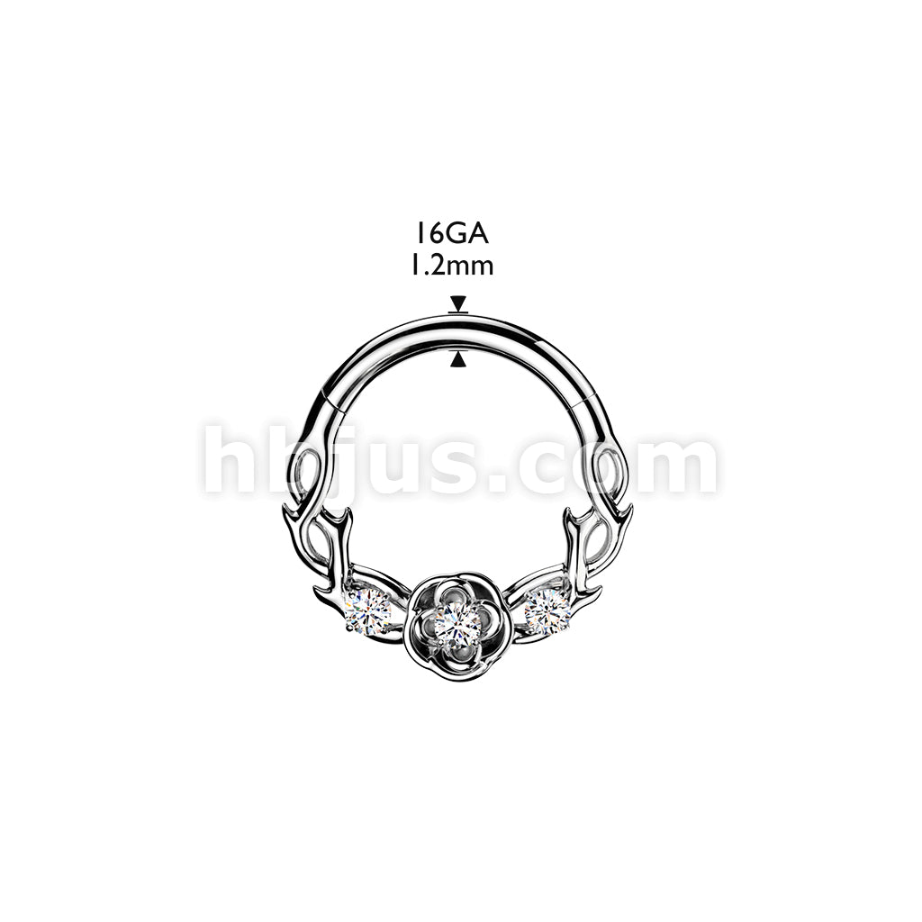 316L Surgical Steel All 316L Hinged Segment Hoop Ring With CZ Accented... - Image 4