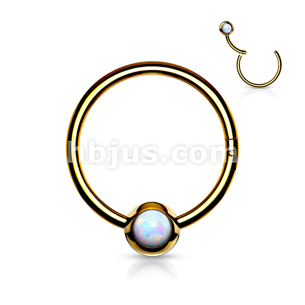 316L Surgical Steel Hinge Hoop Segment Rings with Opal Set Ball for Ear... - Image 3