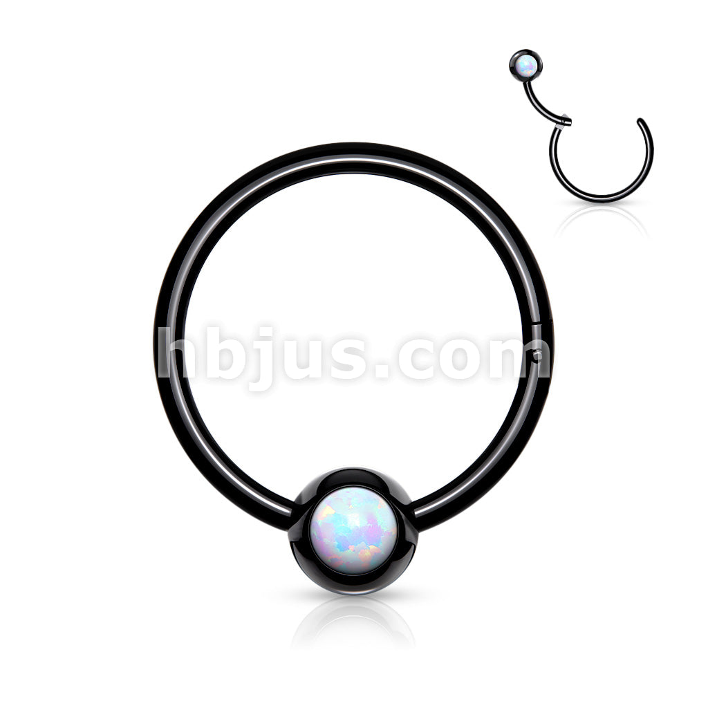 316L Surgical Steel Hinge Hoop Segment Rings with Opal Set Ball for Ear... - Image 4