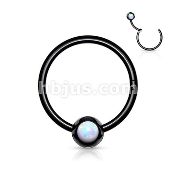 316L Surgical Steel Hinge Hoop Segment Rings with Opal Set Ball for Ear... - Image 4