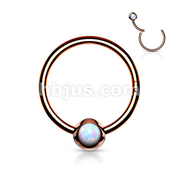 316L Surgical Steel Hinge Hoop Segment Rings with Opal Set Ball for Ear... - Image 5