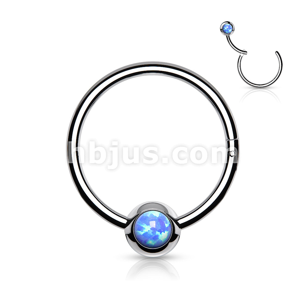 316L Surgical Steel Hinge Hoop Segment Rings with Opal Set Ball for Ear... - Image 6