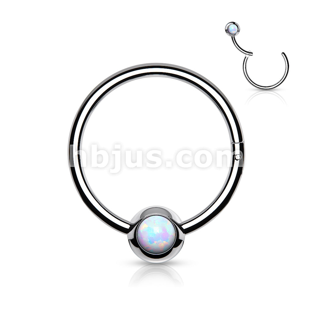 316L Surgical Steel Hinge Hoop Segment Rings with Opal Set Ball for Ear... - Image 7