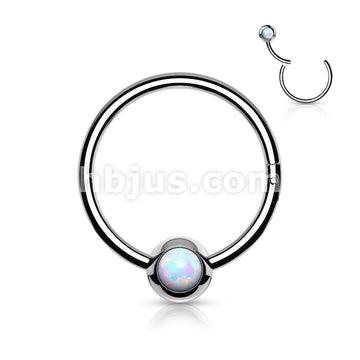 316L Surgical Steel Hinge Hoop Segment Rings with Opal Set Ball for Ear... - Image 7