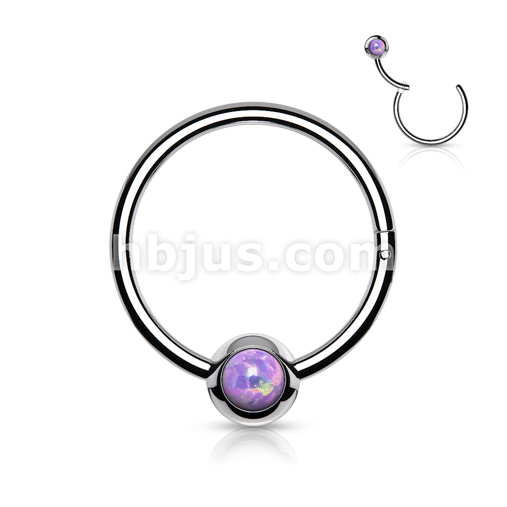 316L Surgical Steel Hinge Hoop Segment Rings with Opal Set Ball for Ear... - Image 8