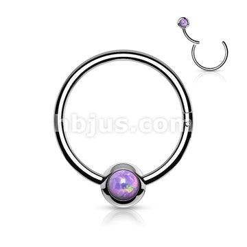 316L Surgical Steel Hinge Hoop Segment Rings with Opal Set Ball for Ear... - Image 8