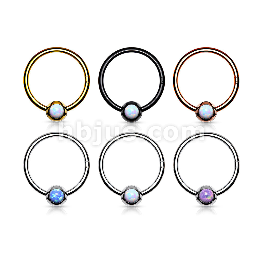 316L Surgical Steel Hinge Hoop Segment Rings with Opal Set Ball for Ear... - Image 9