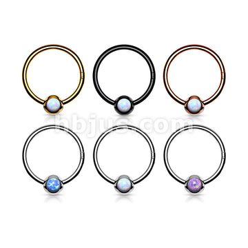 316L Surgical Steel Hinge Hoop Segment Rings with Opal Set Ball for Ear... - Image 9