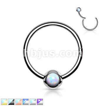 316L Surgical Steel Hinge Hoop Segment Rings with Opal Set Ball for Ear... - Image 2