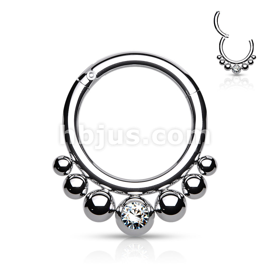 316L Surgical Steel Segment Hoop Rings with Graduated Balls and Bezel... - Image 5