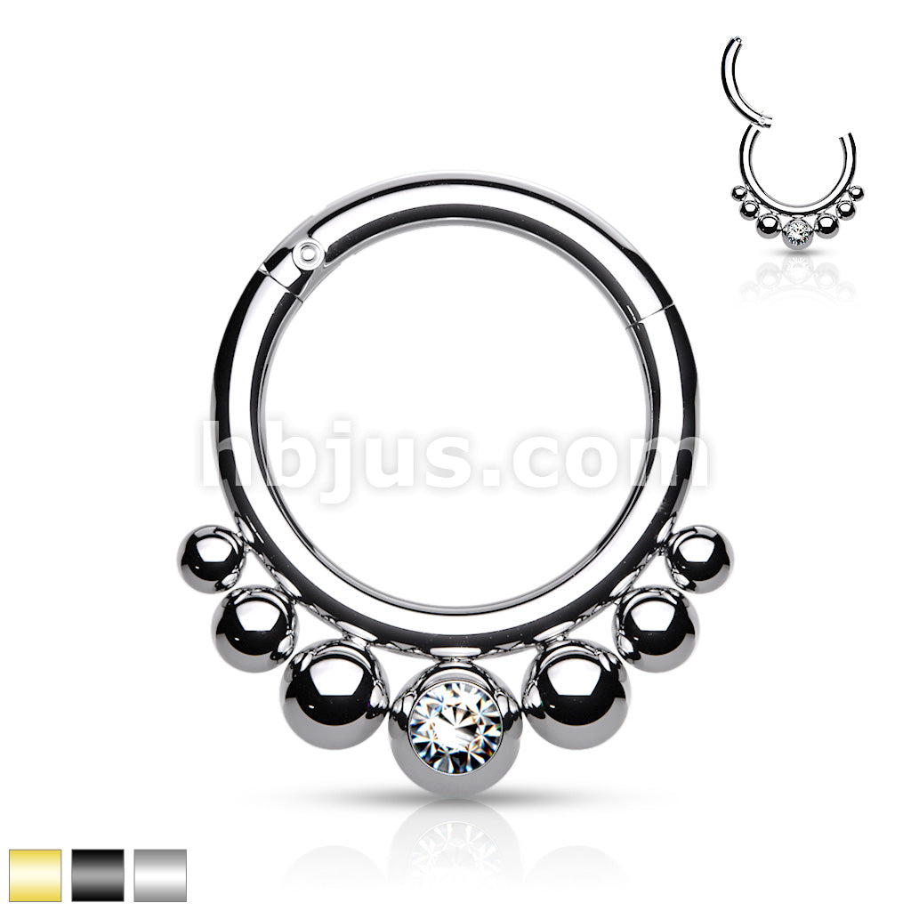 316L Surgical Steel Segment Hoop Rings with Graduated Balls and Bezel... - Image 2