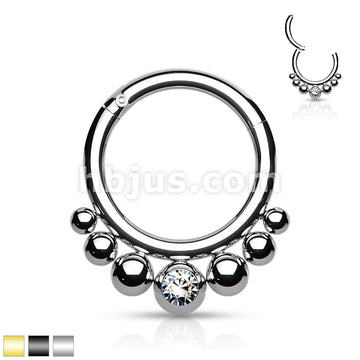 316L Surgical Steel Segment Hoop Rings with Graduated Balls and Bezel... - Image 2