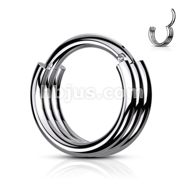 316L Surgical Steel Hinged Segment Hoop Rings with Triple Layered Hoops - Image 6