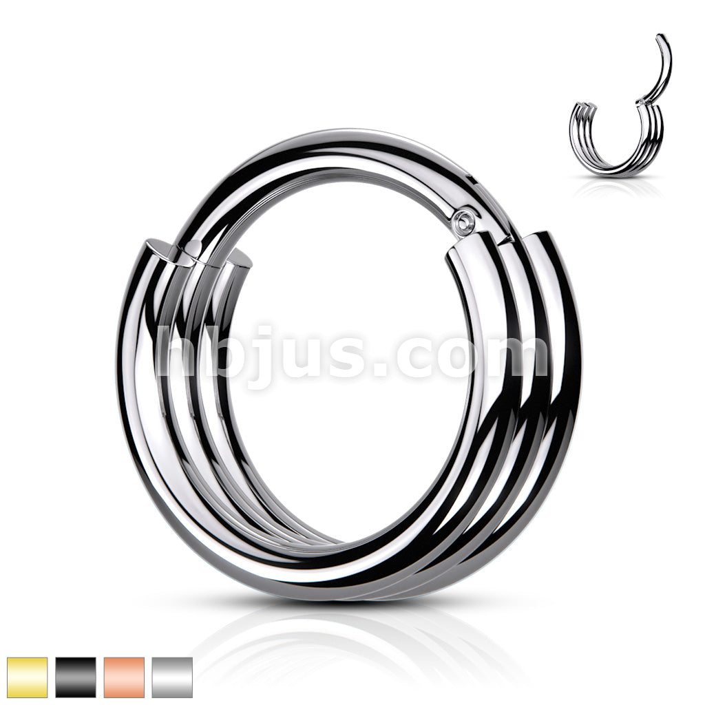 316L Surgical Steel Hinged Segment Hoop Rings with Triple Layered Hoops - Image 2