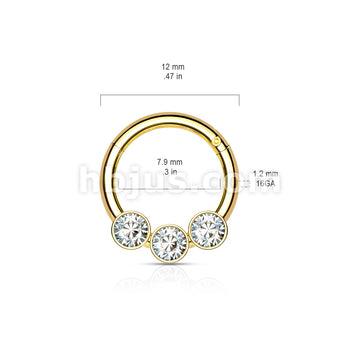 3 Bezel Set Crystals on 316L Surgical Steel Hinged Segment Hoop Rings - Image 8