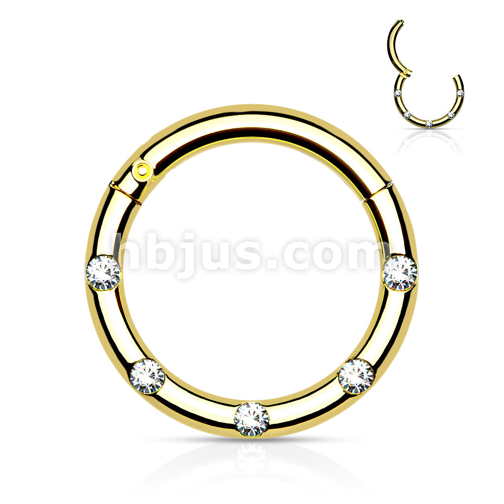 316L Surgical Steel Hinged Segment Hoop Rings with 5 Flush Set Front... - Image 3