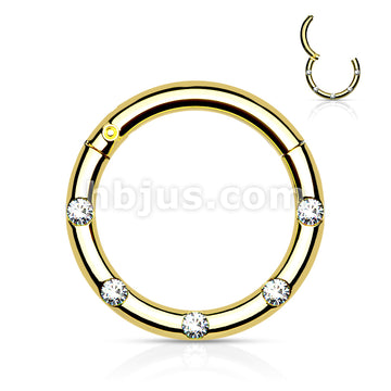 316L Surgical Steel Hinged Segment Hoop Rings with 5 Flush Set Front... - Image 3