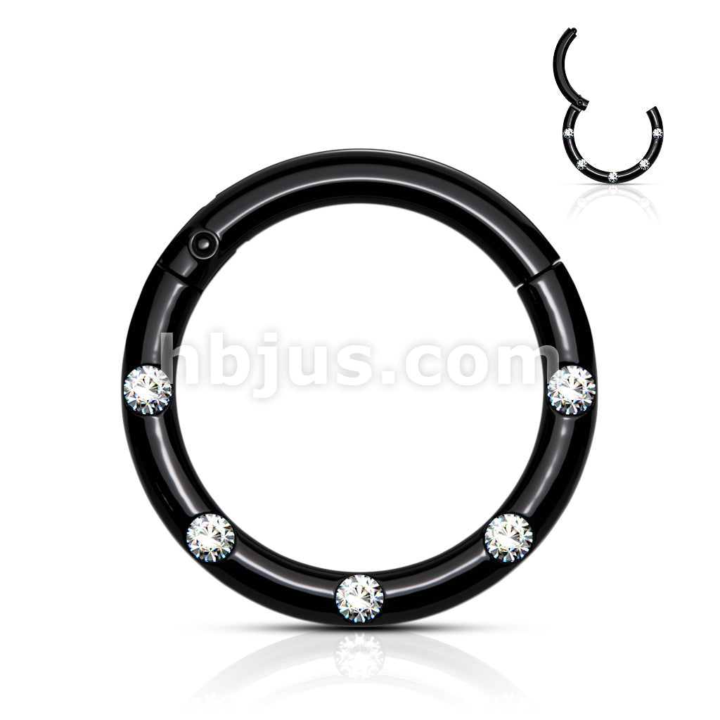 316L Surgical Steel Hinged Segment Hoop Rings with 5 Flush Set Front... - Image 4
