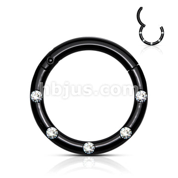 316L Surgical Steel Hinged Segment Hoop Rings with 5 Flush Set Front... - Image 4