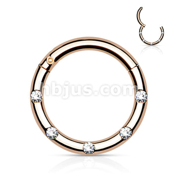 316L Surgical Steel Hinged Segment Hoop Rings with 5 Flush Set Front... - Image 5