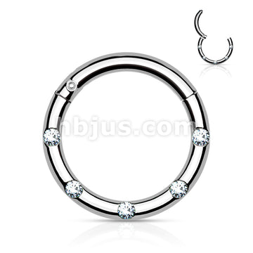 316L Surgical Steel Hinged Segment Hoop Rings with 5 Flush Set Front... - Image 6