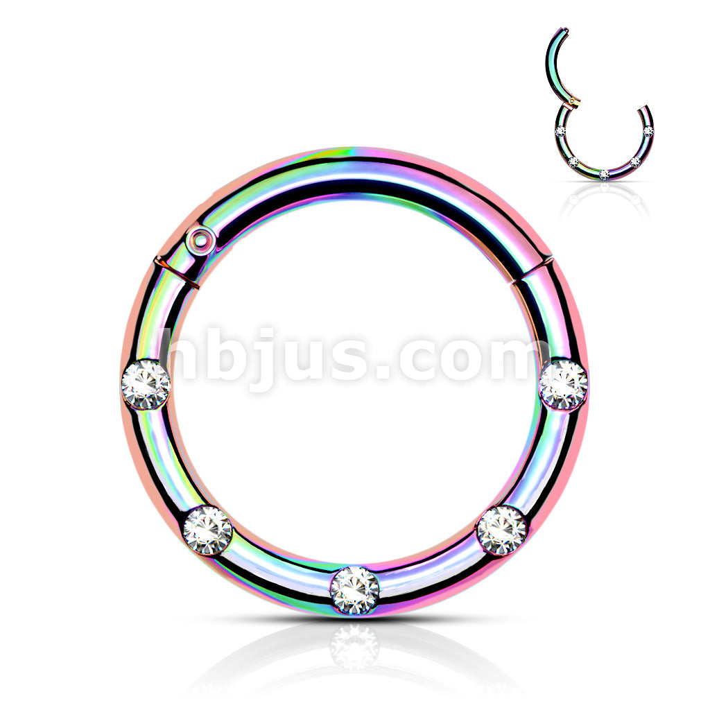 316L Surgical Steel Hinged Segment Hoop Rings with 5 Flush Set Front... - Image 7