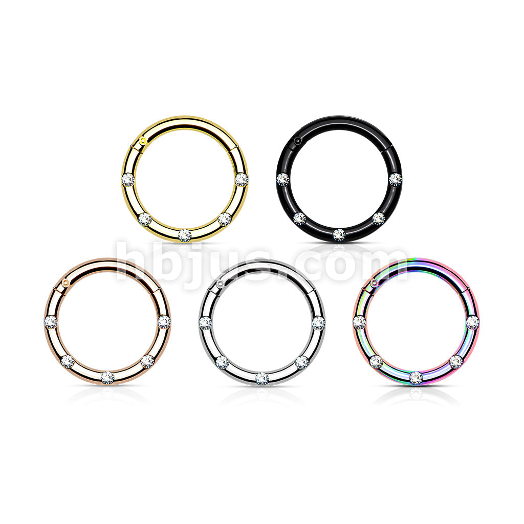 316L Surgical Steel Hinged Segment Hoop Rings with 5 Flush Set Front... - Image 8