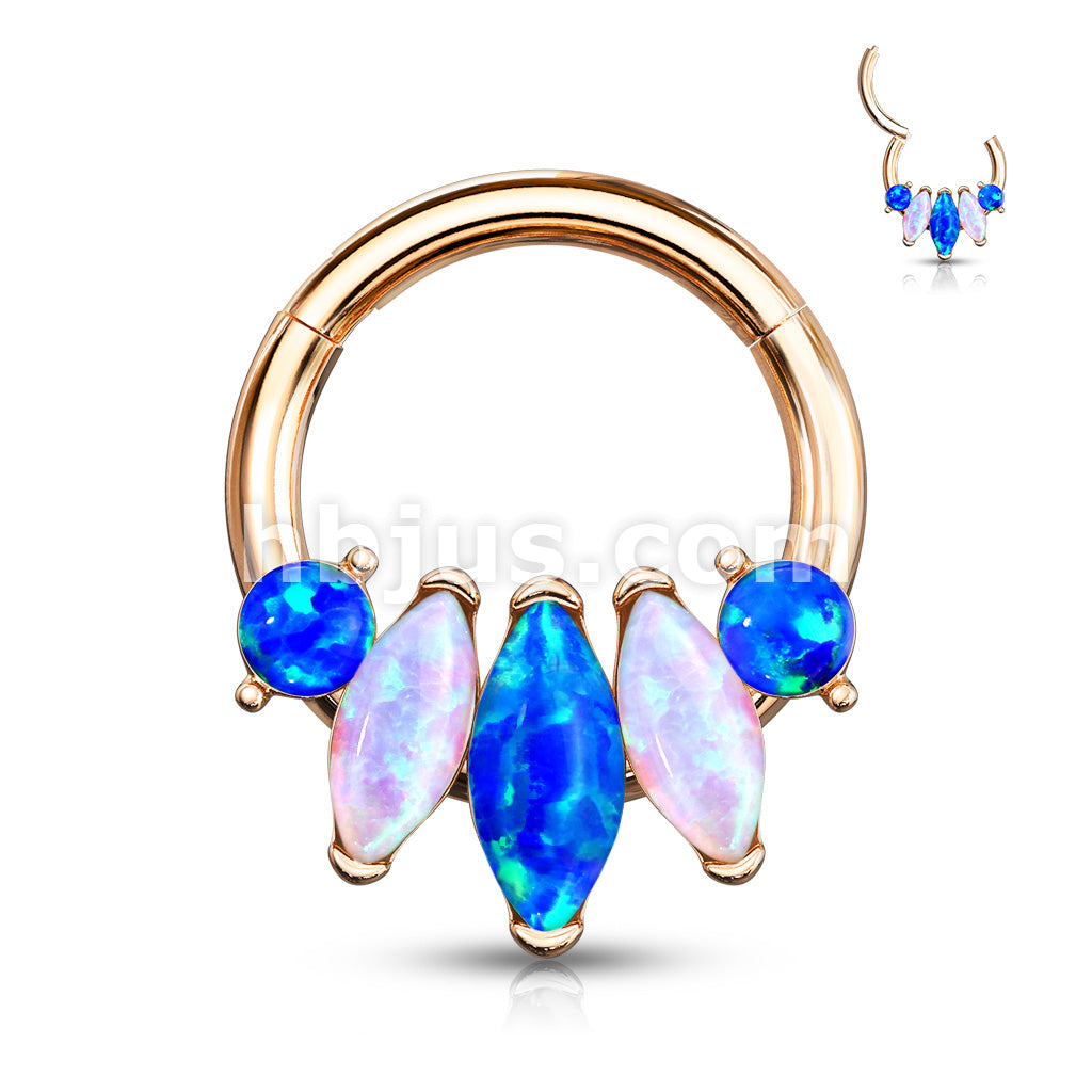 5-Marquise Opal Set 316L Surgical Steel Hinge Hoops for Ear, Nose... - Image 5