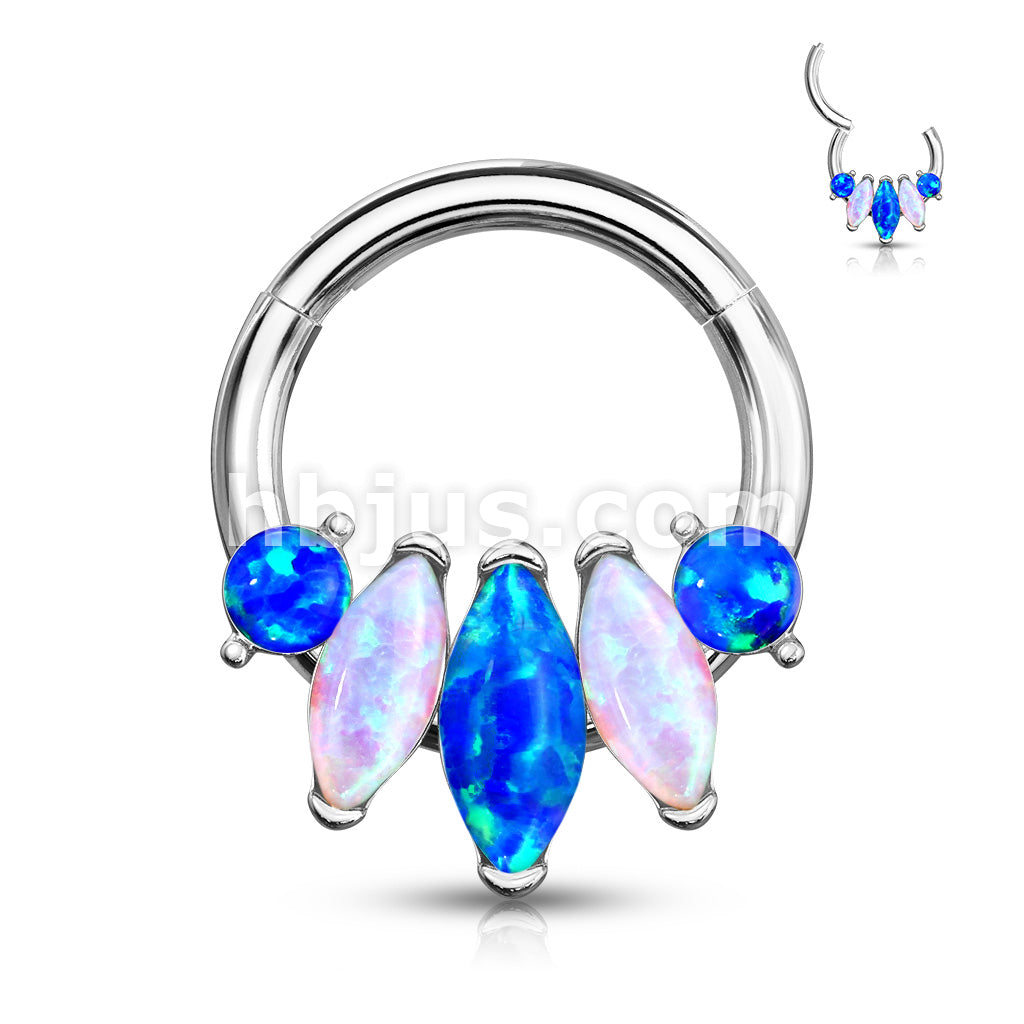 5-Marquise Opal Set 316L Surgical Steel Hinge Hoops for Ear, Nose... - Image 3