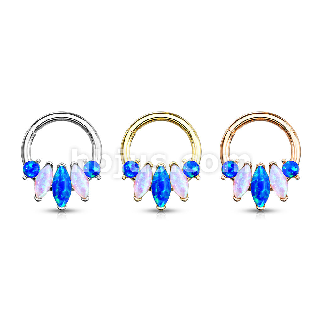 5-Marquise Opal Set 316L Surgical Steel Hinge Hoops for Ear, Nose... - Image 7