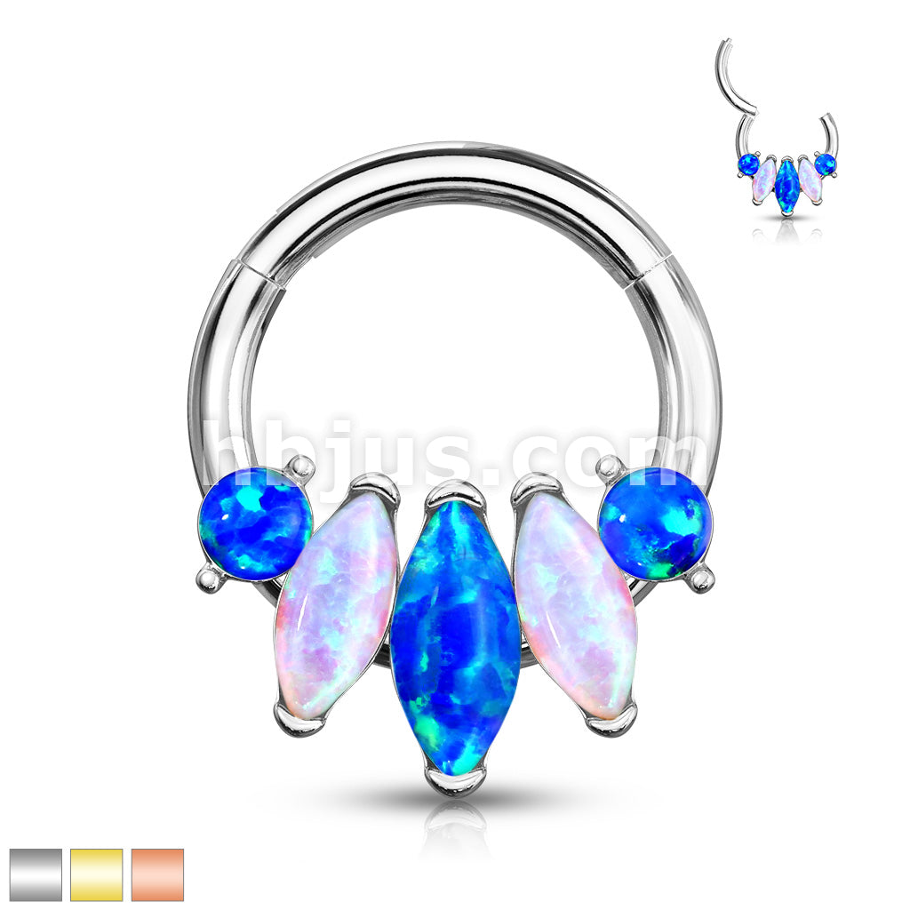 5-Marquise Opal Set 316L Surgical Steel Hinge Hoops for Ear, Nose... - Image 2