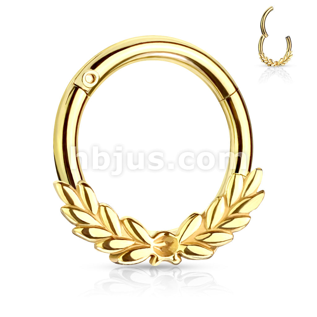 All 316L Surgical Steel Laurel Leaves Front Hinged Hoop Rings - Image 3