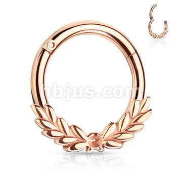 All 316L Surgical Steel Laurel Leaves Front Hinged Hoop Rings - Image 4