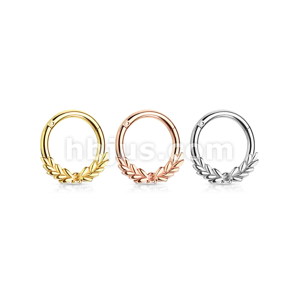 All 316L Surgical Steel Laurel Leaves Front Hinged Hoop Rings - Image 7