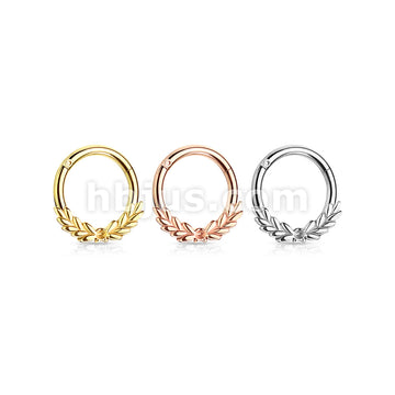 All 316L Surgical Steel Laurel Leaves Front Hinged Hoop Rings - Image 7