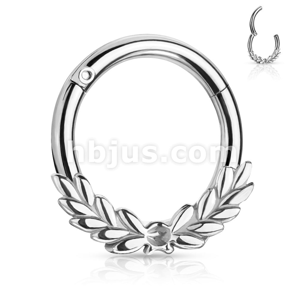 All 316L Surgical Steel Laurel Leaves Front Hinged Hoop Rings - Image 5