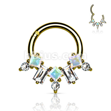Multi CZ Fan 316L Surgical Steel Hinge Hoop Segment Rings - Image 3