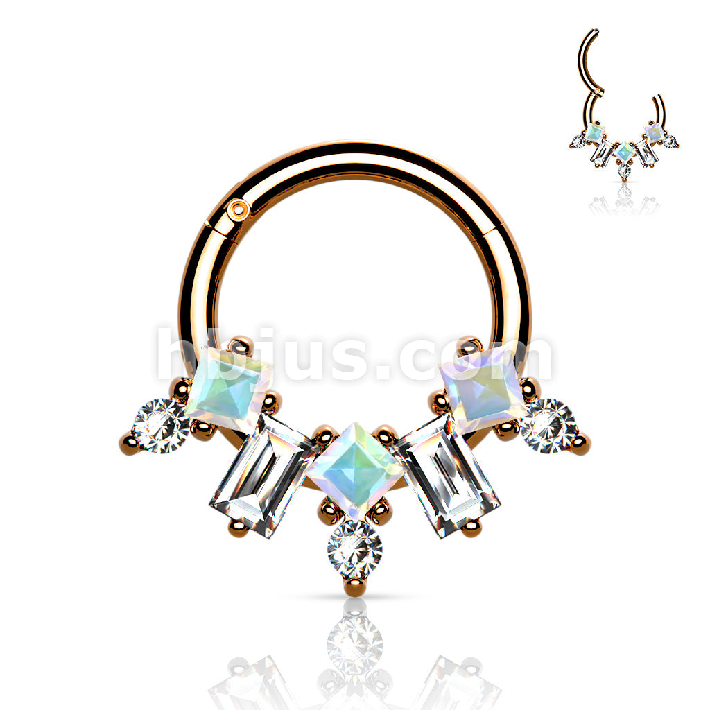 Multi CZ Fan 316L Surgical Steel Hinge Hoop Segment Rings - Image 4