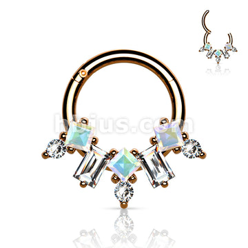 Multi CZ Fan 316L Surgical Steel Hinge Hoop Segment Rings - Image 4