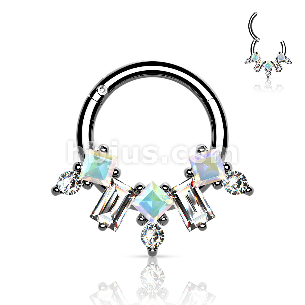 Multi CZ Fan 316L Surgical Steel Hinge Hoop Segment Rings - Image 5