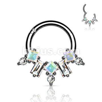 Multi CZ Fan 316L Surgical Steel Hinge Hoop Segment Rings - Image 5